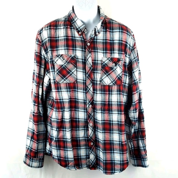 Rebel Eight Other - Flannel Shirt Large Red Plaid lightweight cotton